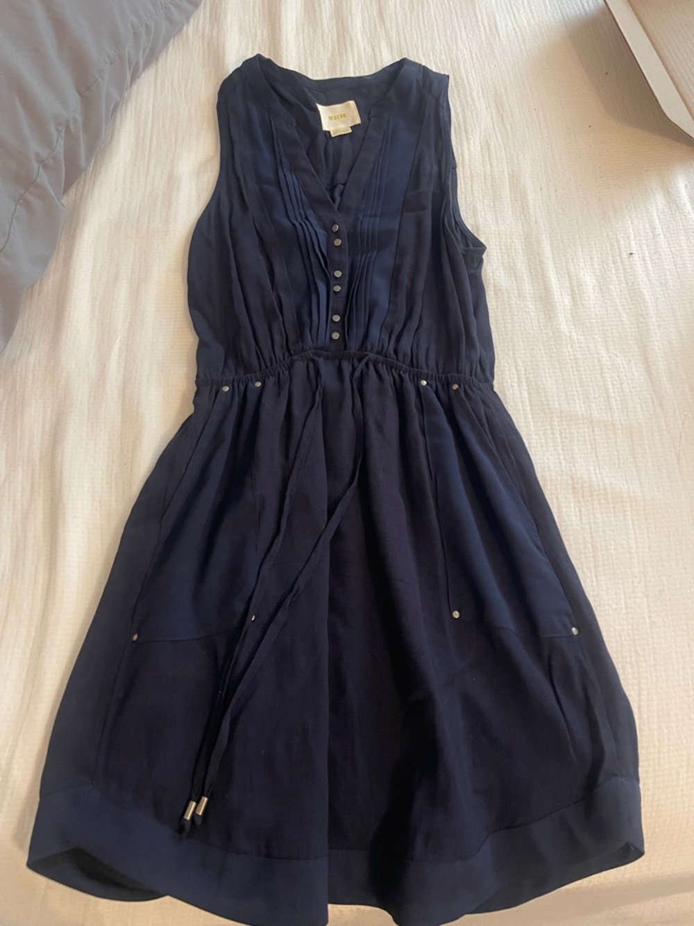 Maeve Navy Sleeveless Midi Dress with Button Front